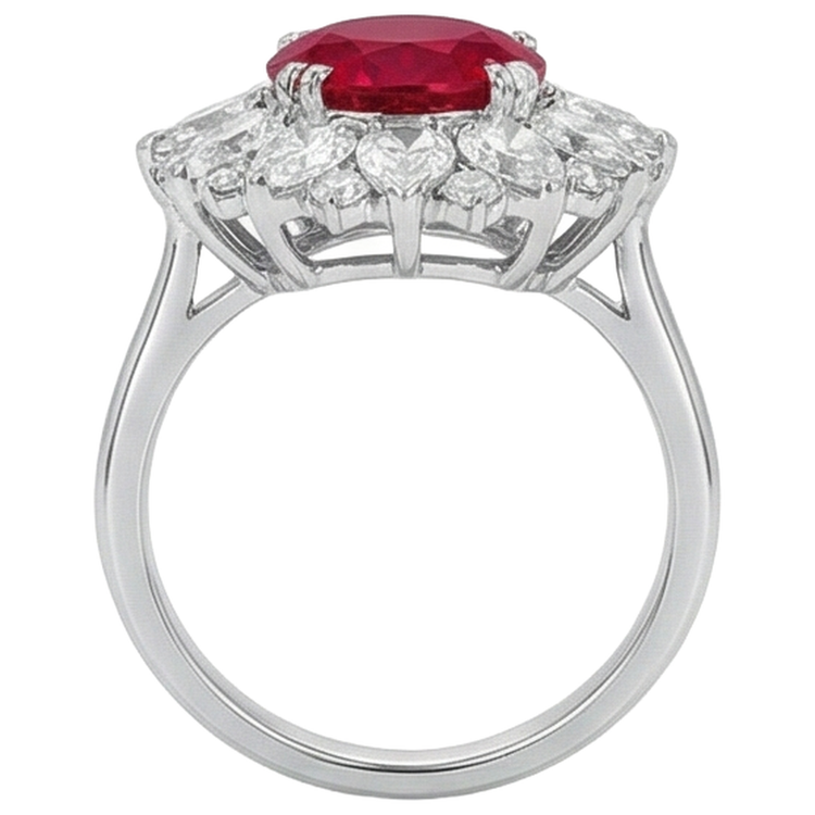 Diamants ronds et taille poire avec bague en rubis 17.75 ct en or blanc 14K