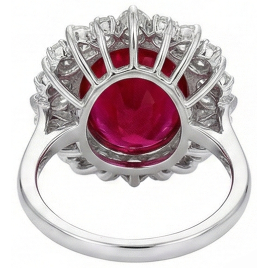 Diamants ronds et taille poire avec bague en rubis 17.75 ct en or blanc 14K