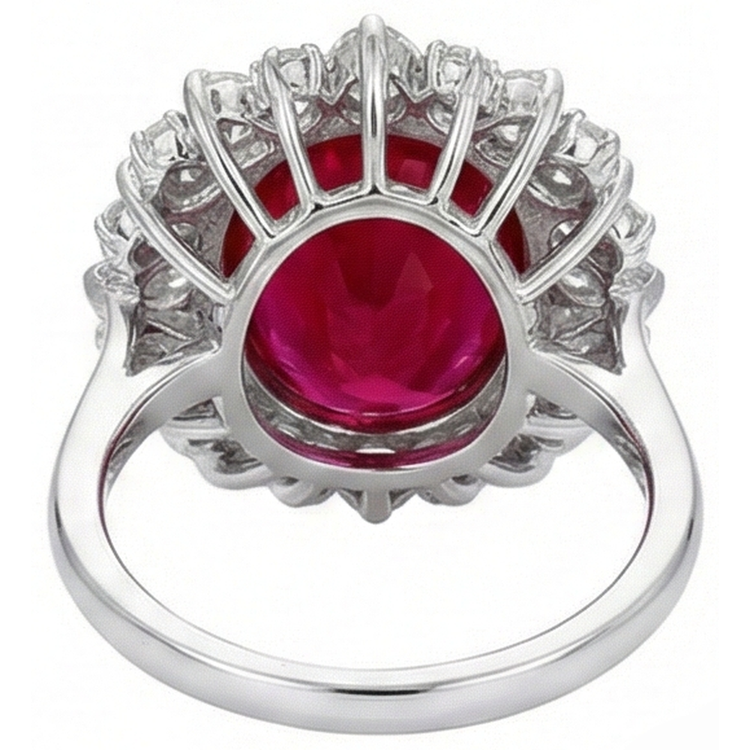 Diamants ronds et taille poire avec bague en rubis 17.75 ct en or blanc 14K