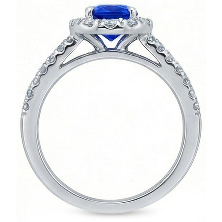 Diamants Naturels Extraits des Mines ( et non cultivés en laboratoire ) saphir bleus ronds 3.50 carats bijoux bague en pierres précieuses halo