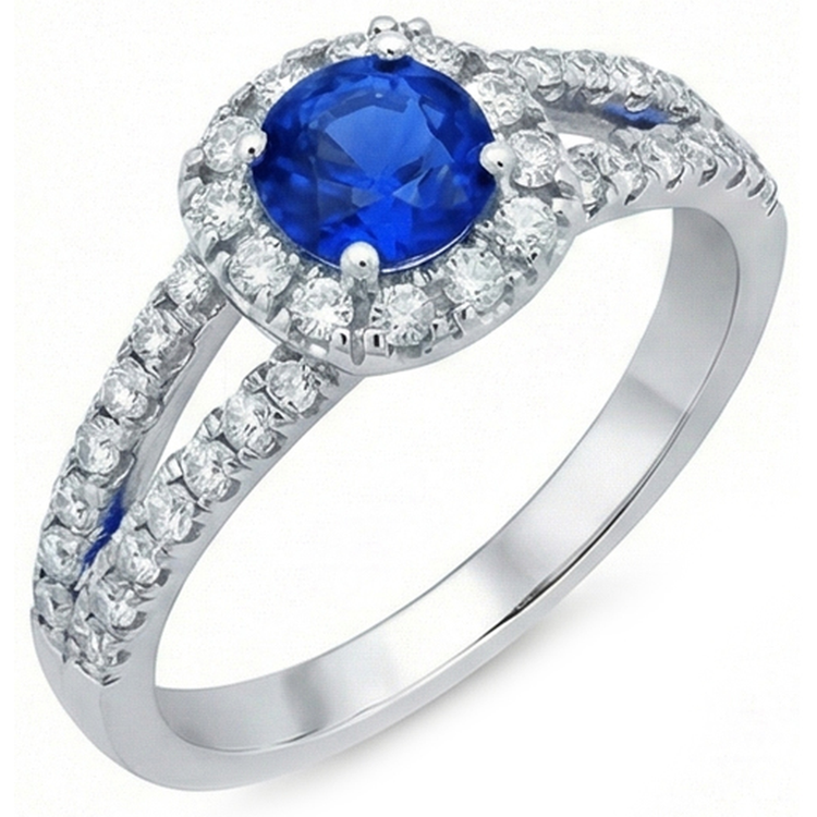 Diamants Naturels Extraits des Mines ( et non cultivés en laboratoire ) saphir bleus ronds 3.50 carats bijoux bague en pierres précieuses halo