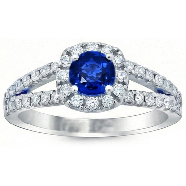 Diamants Naturels Extraits des Mines ( et non cultivés en laboratoire ) saphir bleus ronds 3.50 carats bijoux bague en pierres précieuses halo