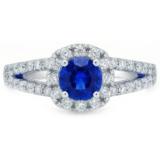 Diamants Naturels Extraits des Mines ( et non cultivés en laboratoire ) saphir bleus ronds 3.50 carats bijoux bague en pierres précieuses halo