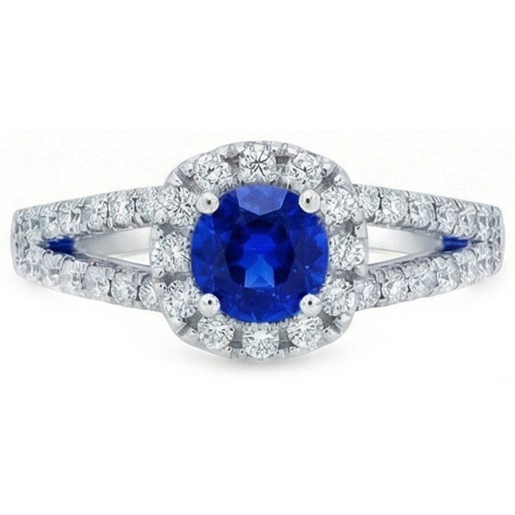 Diamants Naturels Extraits des Mines ( et non cultivés en laboratoire ) saphir bleus ronds 3.50 carats bijoux bague en pierres précieuses halo