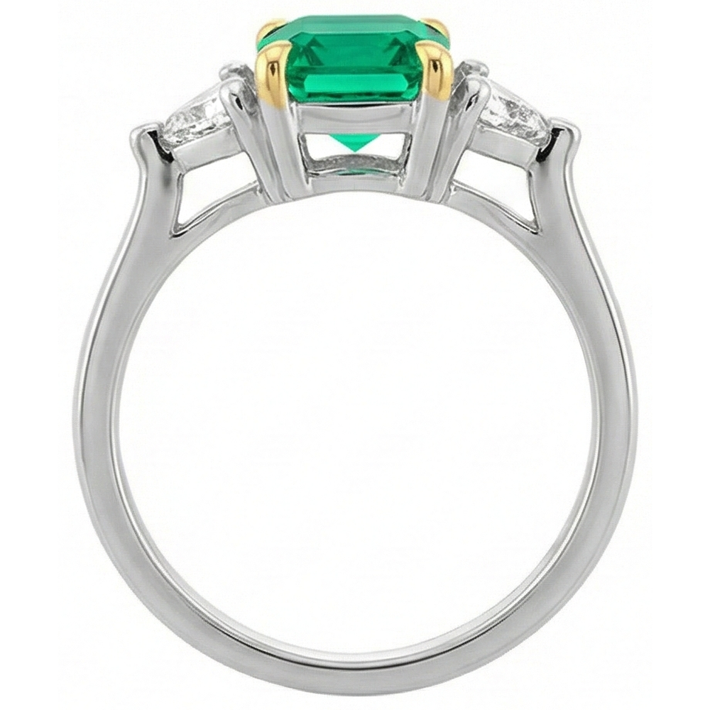 Coussin Émeraude Fine bague en Or Deux Tons 14 Carats – vue d'angle
