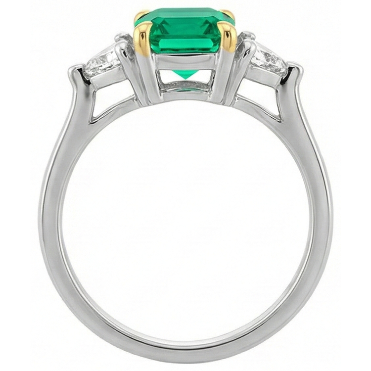 Coussin Émeraude Fine bague en Or Deux Tons 14 Carats – vue d'angle