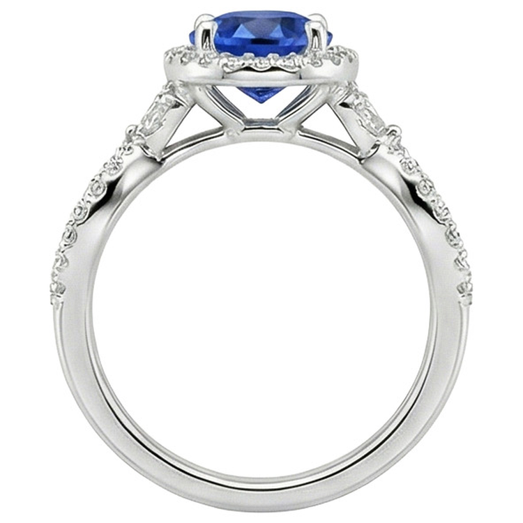 Diamond Halo Jewelry Deep Blue Sapphire Split Shank Prong Set 3 Carats