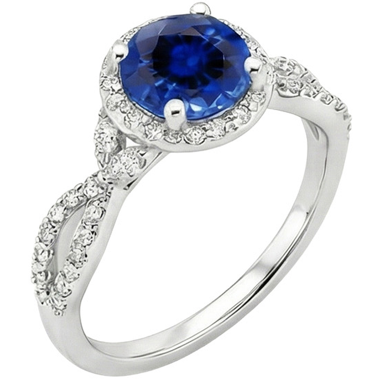 Diamond Halo Jewelry Deep Blue Sapphire Split Shank Prong Set 3 Carats
