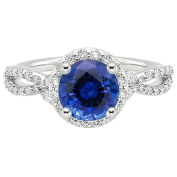 Diamond Halo Jewelry Deep Blue Sapphire Split Shank Prong Set 3 Carats