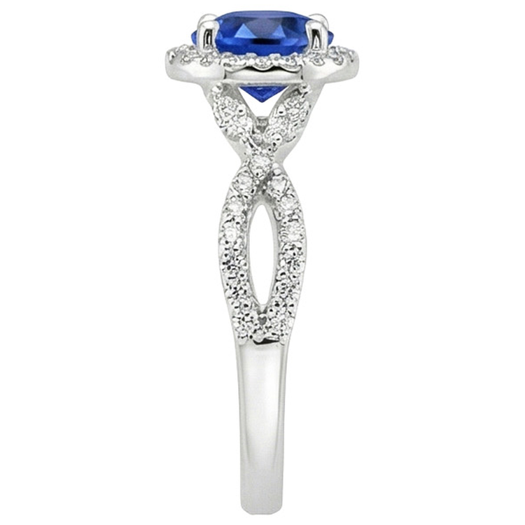 Diamond Halo Jewelry Deep Blue Sapphire Split Shank Prong Set 3 Carats