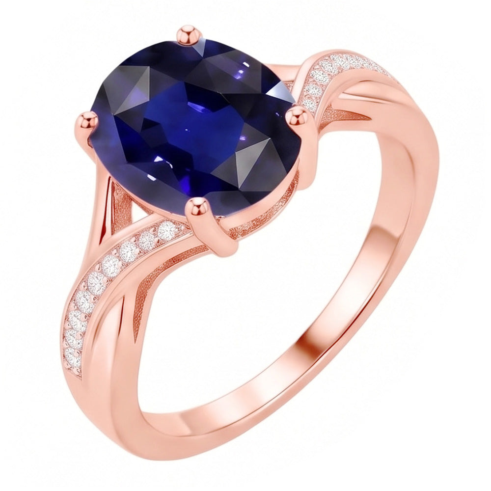 Diamond Jewelry Bague Saphir Bleu Foncé Coupe Ovale 3 Carats
