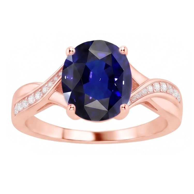 Diamond Jewelry Bague Saphir Bleu Foncé Coupe Ovale 3 Carats