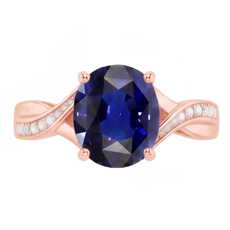 Diamond Jewelry Bague Saphir Bleu Foncé Coupe Ovale 3 Carats