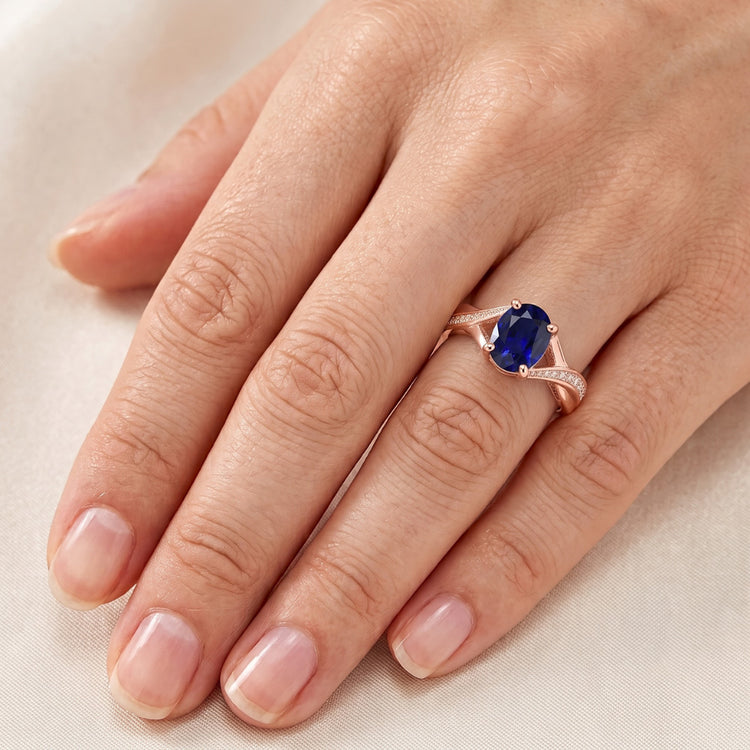 Diamond Jewelry Bague Saphir Bleu Foncé Coupe Ovale 3 Carats