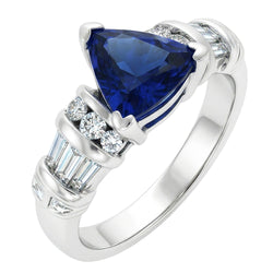 Diamond Jewelry Bague Saphir Trillion 2 Carats Or Blanc 14K