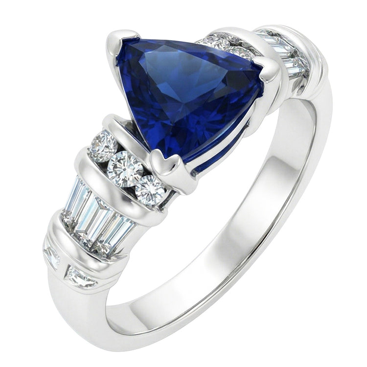 Diamond Jewelry Bague Saphir Trillion 2 Carats Or Blanc 14K