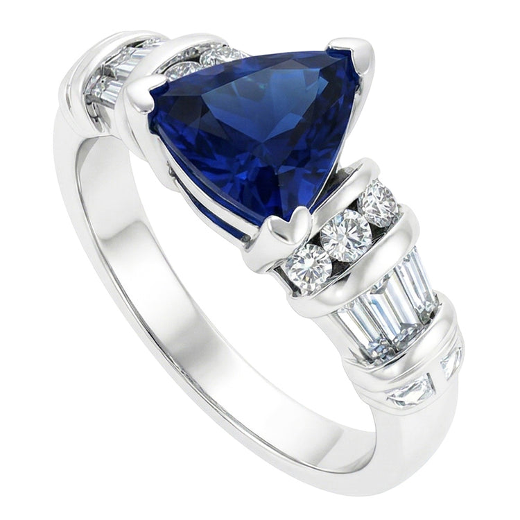 Diamond Jewelry Bague Saphir Trillion 2 Carats Or Blanc 14K