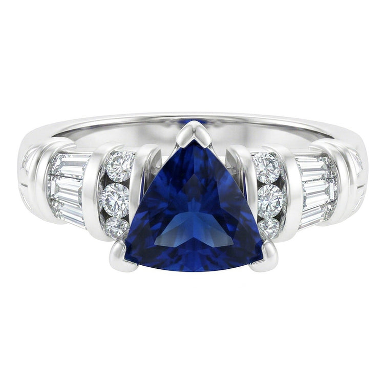 Diamond Jewelry Bague Saphir Trillion 2 Carats Or Blanc 14K