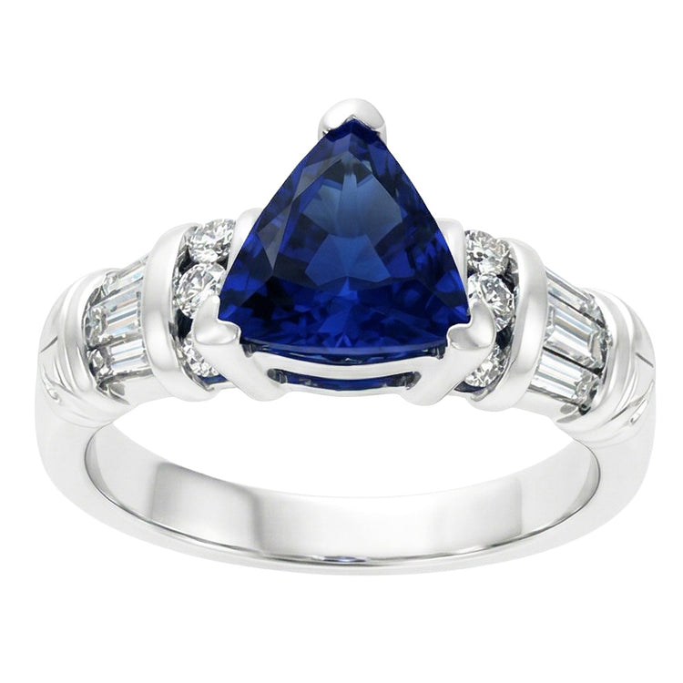 Diamond Jewelry Bague Saphir Trillion 2 Carats Or Blanc 14K