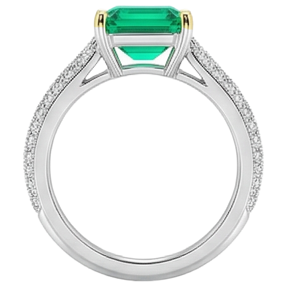 Émeraude Taille à Degrés Bague Pierre Précieuse en Or 14K Bicolore – vue de profil