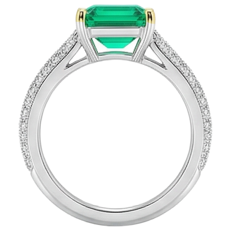 Émeraude Taille à Degrés Bague Pierre Précieuse en Or 14K Bicolore – vue de profil