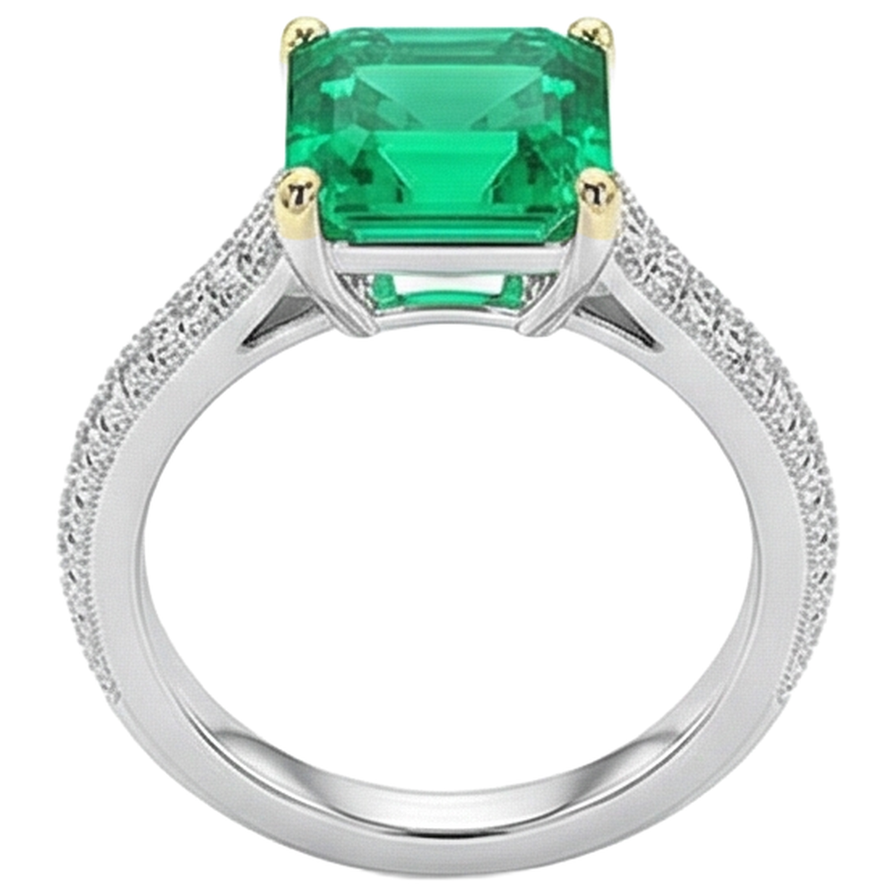 Émeraude Taille à Degrés Bague Pierre Précieuse en Or 14K Bicolore – vue de face