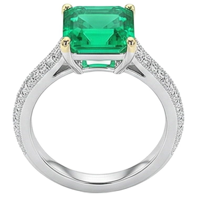 Émeraude Taille à Degrés Bague Pierre Précieuse en Or 14K Bicolore – vue de face