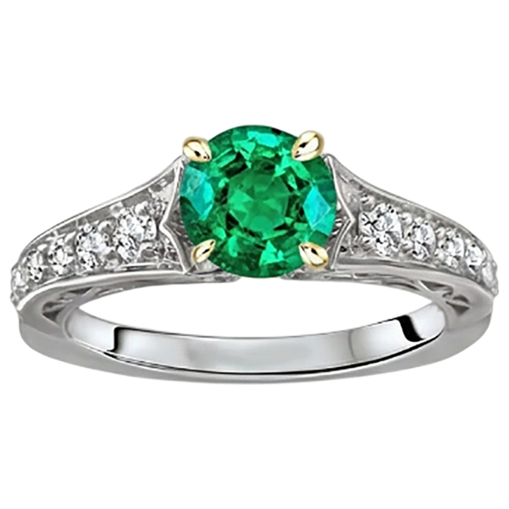 Émeraude Taille Ronde Bague avec Gemme en Or Bicolore 14 Carats – vue de profil