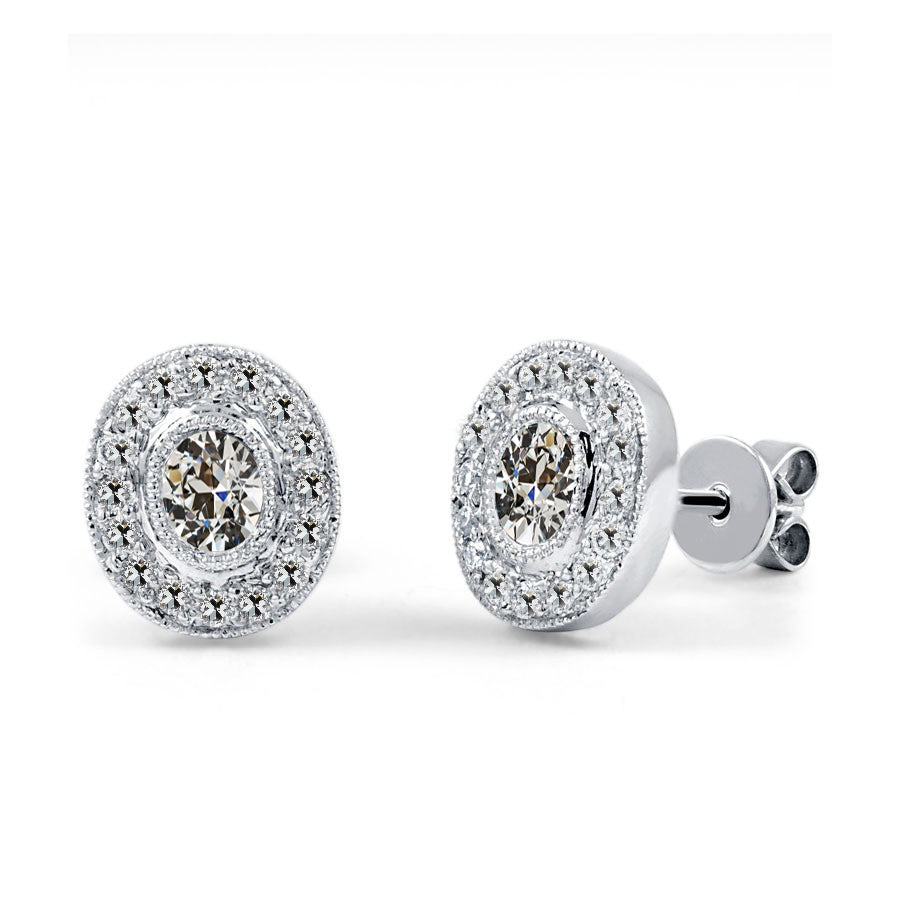 Puces d'Oreilles Or Blanc 14 Carats avec Diamant – vue principale