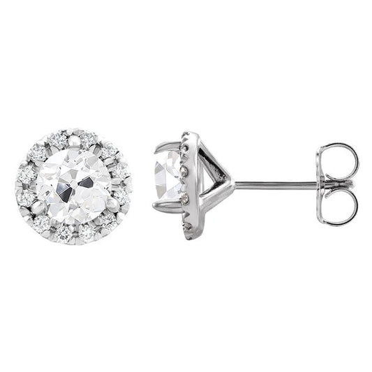 Diamant Coussin Antique Boucles d'Oreilles en Or Blanc 14 Carats – vue de face