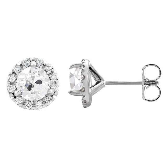 Diamant Coussin Antique Boucles d'Oreilles en Or Blanc 14 Carats – vue de face