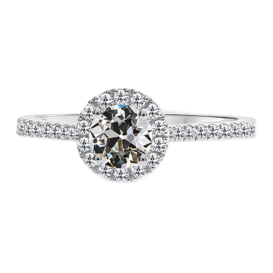 Diamant Fin Coussin Antique Bague Sertie Halo en Or Blanc 14 Carats – vue principale