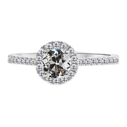 Or Blanc 14 Carats Coussin Antique Diamant Fin Bague Sertie Halo