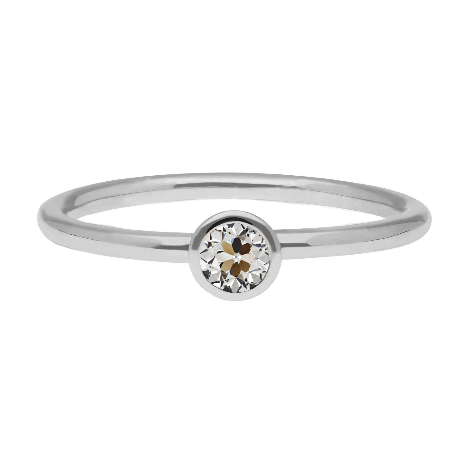Brillant Coussin Antique Bague Mono-Pierre en Or Blanc 14 Carats – vue principale