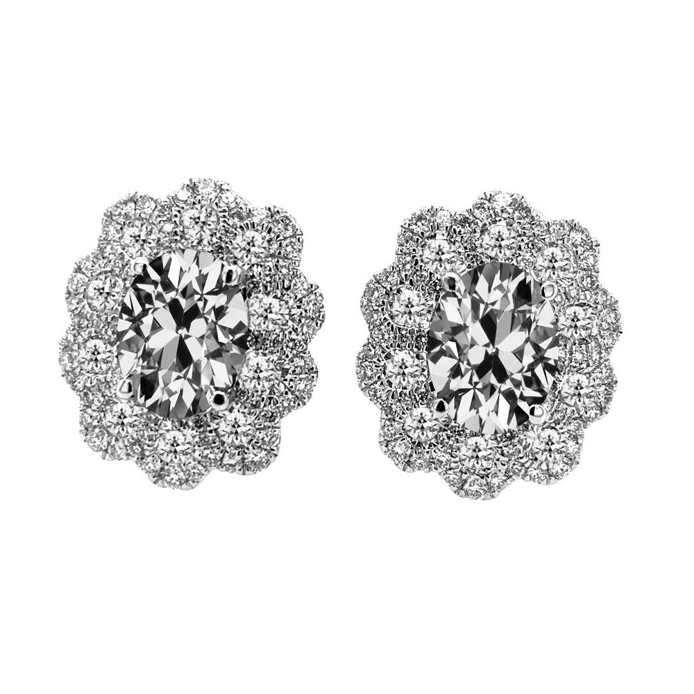 Coussin Antique Diamant bague en Or 14K Blanc – vue principale