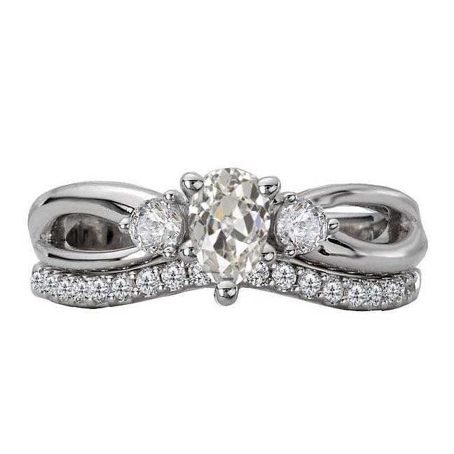 Diamant Taille Old Mine Bague de Fiançailles en Or Blanc 14 Carats – vue principale