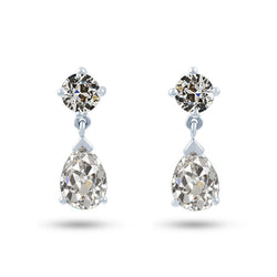 Or Blanc 14 Carats Coussin Antique Diamant Fin Puces d'Oreilles