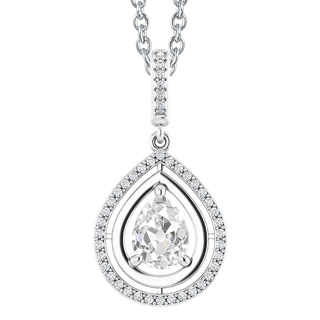 Diamant Coussin Antique Pendentif en Or Blanc 14 Carats – vue principale