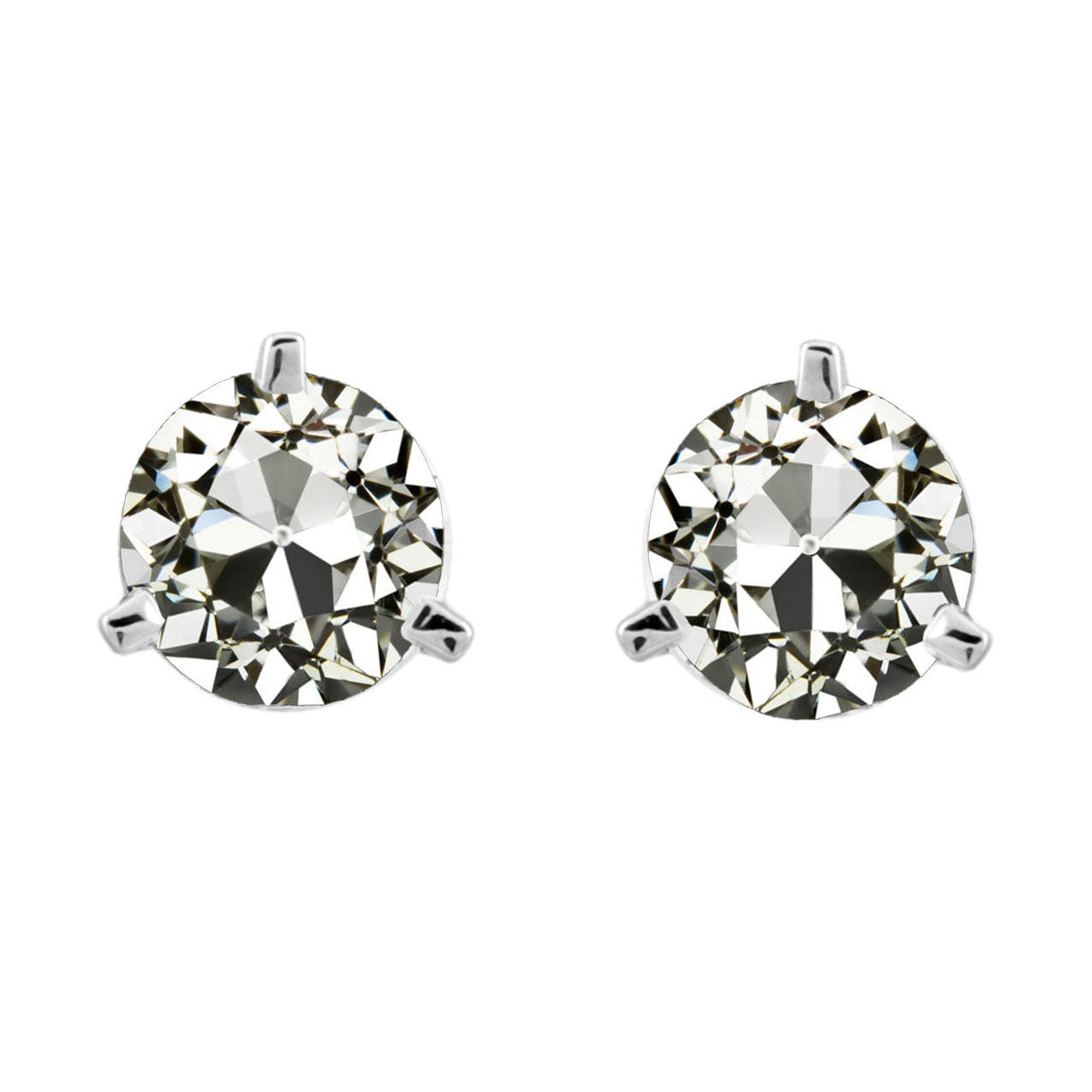 Diamant Fin Taille Old Mine Puces d'Oreilles en Or Blanc 14 Carats – vue principale
