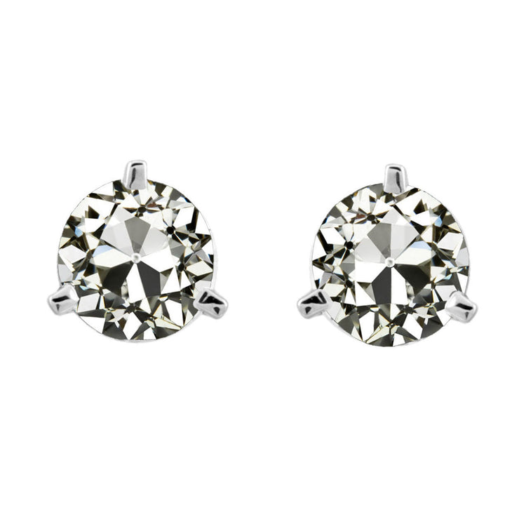 Diamant Fin Taille Old Mine Puces d'Oreilles en Or Blanc 14 Carats – vue principale