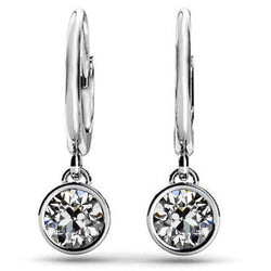 Brillant Boucles d'Oreilles – Serti Clos 2 carats Or Blanc 14