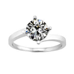 Taille Old Mine Diamant Fin Bague Solitaire en Or Blanc 14