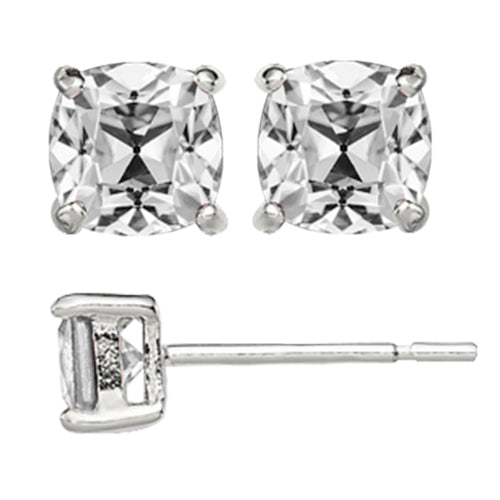 Diamant Fin Coussin Puces d'Oreilles en Or Blanc 14 Carats – vue principale
