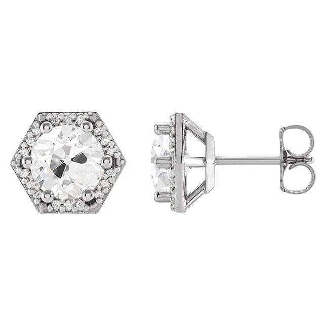 Pendants d'Oreilles Or 14K Blanc avec Brillant – vue de face