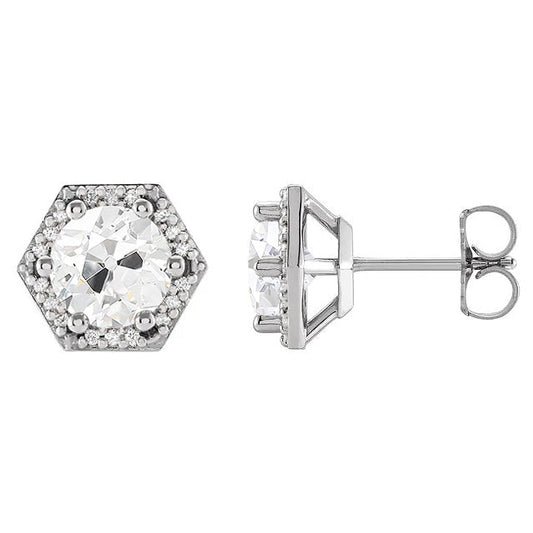Pendants d'Oreilles Or 14K Blanc avec Brillant – vue de face