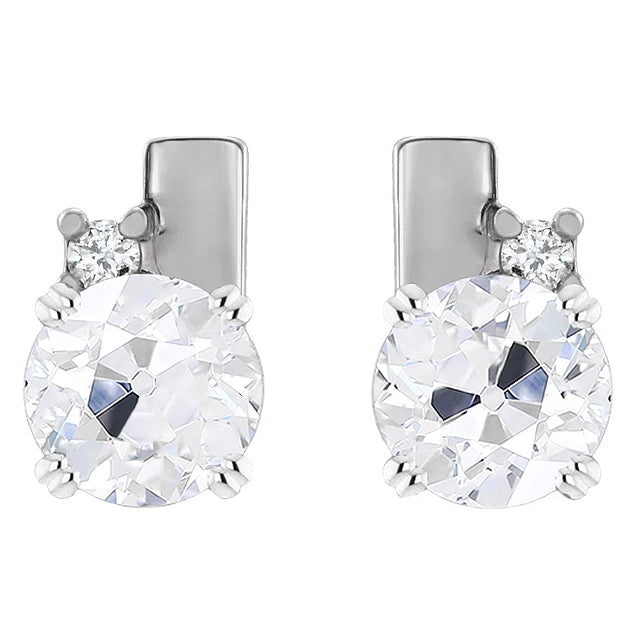 Brillant Taille Old Mine Puces d'Oreilles en Or Blanc 14 Carats – vue principale