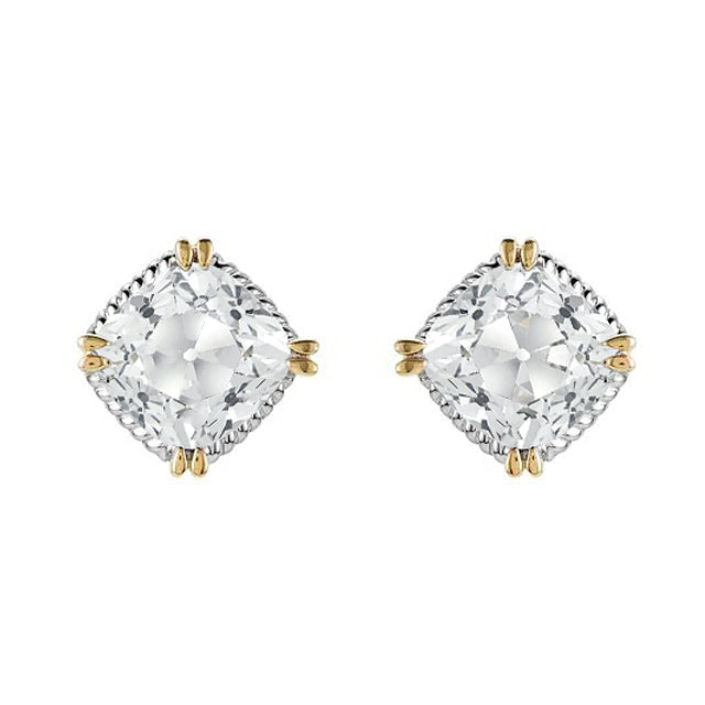 Diamant Taille Coussin Puces d'Oreilles en Or Bicolore 14 Carats – vue principale