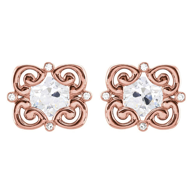 Puces d'Oreilles Or 14K Rose avec Brillant – vue principale