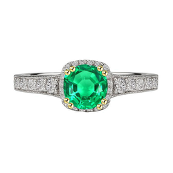 Fait à la main Milgrain Émeraude Bague Pierre Précieuse – 2