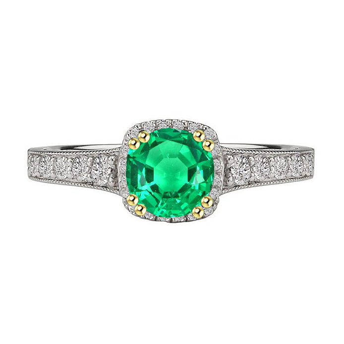 Bague Pierre Précieuse Or 14K Bicolore avec Émeraude – vue principale